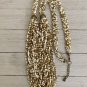 Gold White Seed Bead Multi Strand Necklace Layered Glass Beads Statement VTG 32"