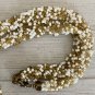 Gold White Seed Bead Multi Strand Necklace Layered Glass Beads Statement VTG 32"