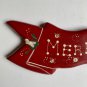 Red Merry Christmas Hanging Wood Sign Wall Plaque Red Ribbon Bow Hand Painted 24