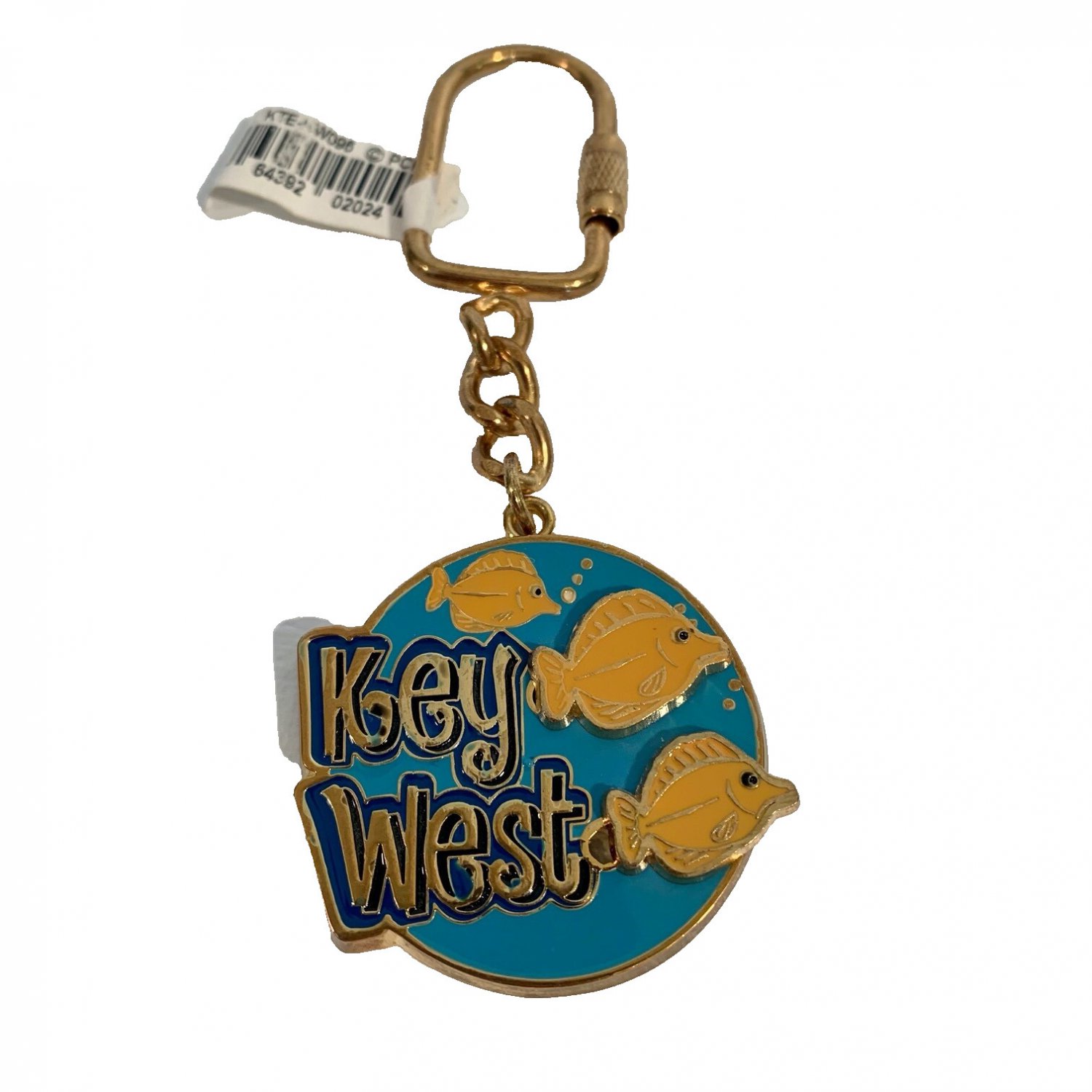 Key West Florida Metal Keychain Gold & Blue Cloisonn&Atilde;&copy; Swimming Fish Blue Ocean
