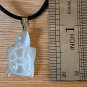 Shimmering White Cat's Eye Fiber Optic Glass Turtle Pendant Necklace Adjustable