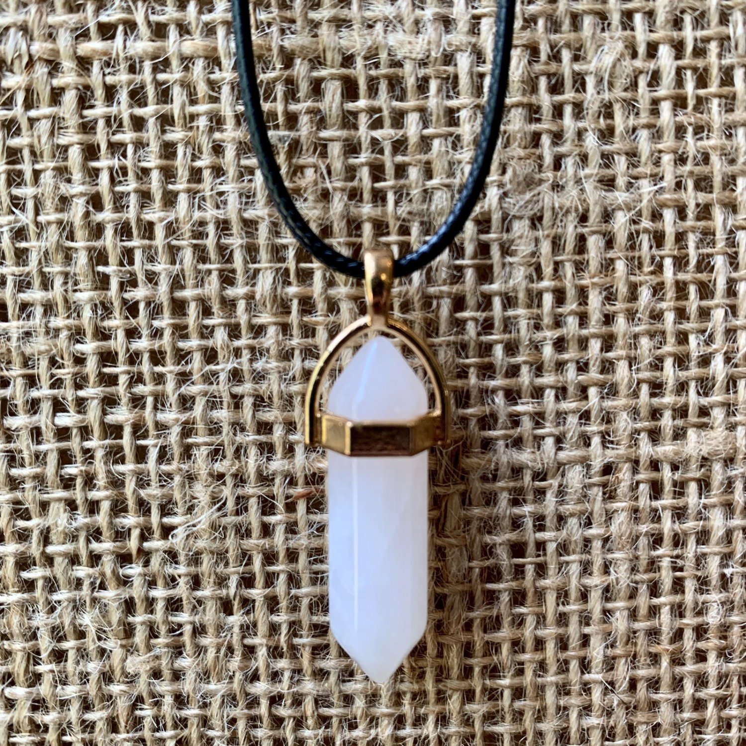 Rose Quartz Crystal Healing Point Pendant Necklace Black Adjustable Cord Chain