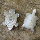 2 Vintage Natural MOP Carved TURTLE Fetish Beads Drilled Mother Of Pearl .6"