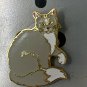 Enamel White & Grey Cat Pin Brooch Gold Cloisonn&Atilde;&copy; Vintage Fluffy Kitty Animal