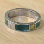 Avon Stackable Enamel Silver Plated Ring Band Green Yellow Enamel Inlay Size 7.5