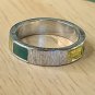 Avon Stackable Enamel Silver Plated Ring Band Green Yellow Enamel Inlay Size 7.5