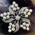 VTG Silver Tone Brooch Pendant Faux Pearl Rhinestone Radiating Starburst Flower VTG Silver Tone Brooch Pendant Faux Pearl Rhinestone Radiating Starburst Flower
