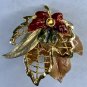 KC Kenneth Cole Enamel Leaf Pin Brooch Ornate Fall Colors Maple Leaves Signed 2"