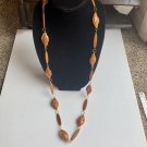 Vintage Butterscotch Bead Long Necklace Golden Wire Wrapped Beaded Statement 21”