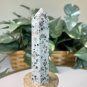 Lotus Kiwi Sesame Jasper Tower Carved Point Wand Generator Crystals Reiki 3.4"