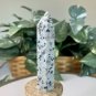 Lotus Kiwi Sesame Jasper Tower Carved Point Wand Generator Crystals Reiki 3.4"