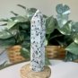 Lotus Kiwi Sesame Jasper Tower Carved Point Wand Generator Crystals Reiki 3.4"