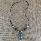 Green Jadeite Pendant Necklace Marquise Hematite Beaded Turquoise Beads 24" VTG