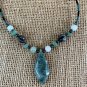 Green Jadeite Pendant Necklace Marquise Hematite Beaded Turquoise Beads 24" VTG