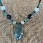 Green Jadeite Pendant Necklace Marquise Hematite Beaded Turquoise Beads 24" VTG