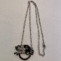 Black Rhinestones Circle Pendant Necklace Roses Bar Chain Silver Tone VTG 20"