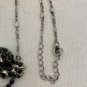 Black Rhinestones Circle Pendant Necklace Roses Bar Chain Silver Tone VTG 20"