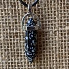 Snowflake Obsidian Point Pendant Necklace Crystal Healing Stone Cord Chain 20"