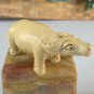 Vintage Hand Carved Boxwood Netsuke Animal Figurine Wood Carving Buffalo Ox 3.5"