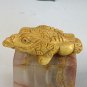 Hand Carved Boxwood Netsuke Figurine Carving Three Legged Frog Wood Animal 3"