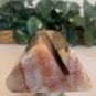 Vintage Onyx Calcite Card Holder Office Desk Accessory Banded Red & Pink 3.2"