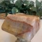 Vintage Onyx Calcite Card Holder Office Desk Accessory Banded Red & Pink 3.2"