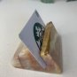 Vintage Onyx Calcite Card Holder Office Desk Accessory Banded Red & Pink 3.2"