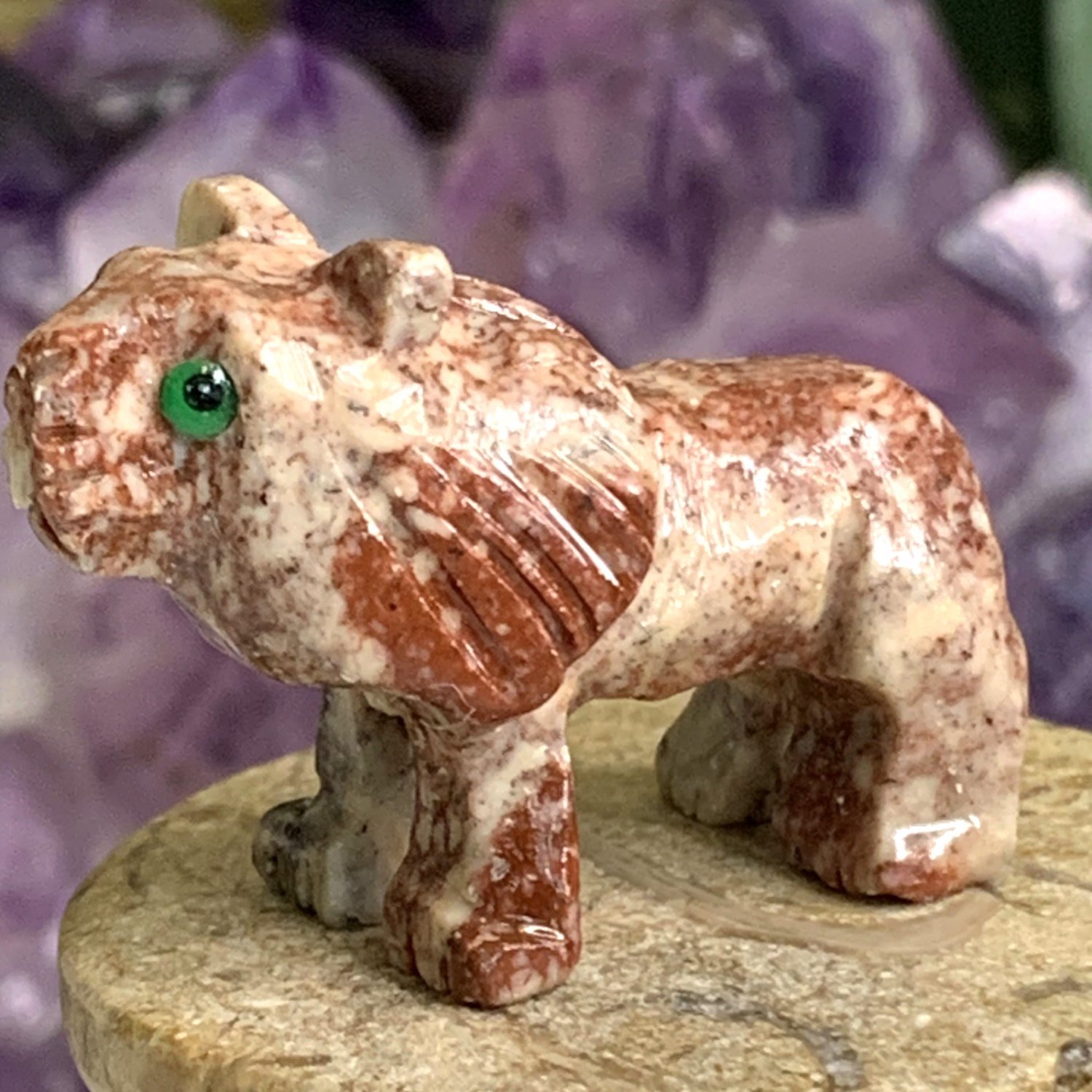 Mini LION Stone Carving Figurine Steatite Soapstone Carved Cat Animal Figure 1.5