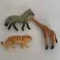 3 Zoo Wild Animals Figurines Hard Composite Plastic Toy Figure Tiger Giraffe Lot