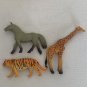 3 Zoo Wild Animals Figurines Hard Composite Plastic Toy Figure Tiger Giraffe Lot