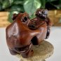Vintage Boxwood Netsuke Two Rats Sitting at a Table Carved Wood Animal Figurine
