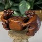 Vintage Boxwood Netsuke Two Rats Sitting at a Table Carved Wood Animal Figurine