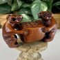 Vintage Boxwood Netsuke Two Rats Sitting at a Table Carved Wood Animal Figurine