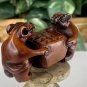 Vintage Boxwood Netsuke Two Rats Sitting at a Table Carved Wood Animal Figurine