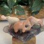 3 Mini Soapstone Carved Wild Animals Zoo Safari Animal Carvings Hippo Lion Trio