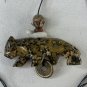 Leopard Skin Jasper  Leopard Cat Pendant Necklace Chinese Feng Shui Coin 28" VTG