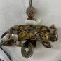 Leopard Skin Jasper  Leopard Cat Pendant Necklace Chinese Feng Shui Coin 28" VTG