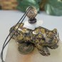 Leopard Skin Jasper  Leopard Cat Pendant Necklace Chinese Feng Shui Coin 28" VTG