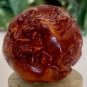 Chinese Red Faux Amber Carved Zodiac Ball 12 Animals Horse Rat Monkey Ram 1.8"