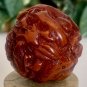 Chinese Red Faux Amber Carved Zodiac Ball 12 Animals Horse Rat Monkey Ram 1.8"