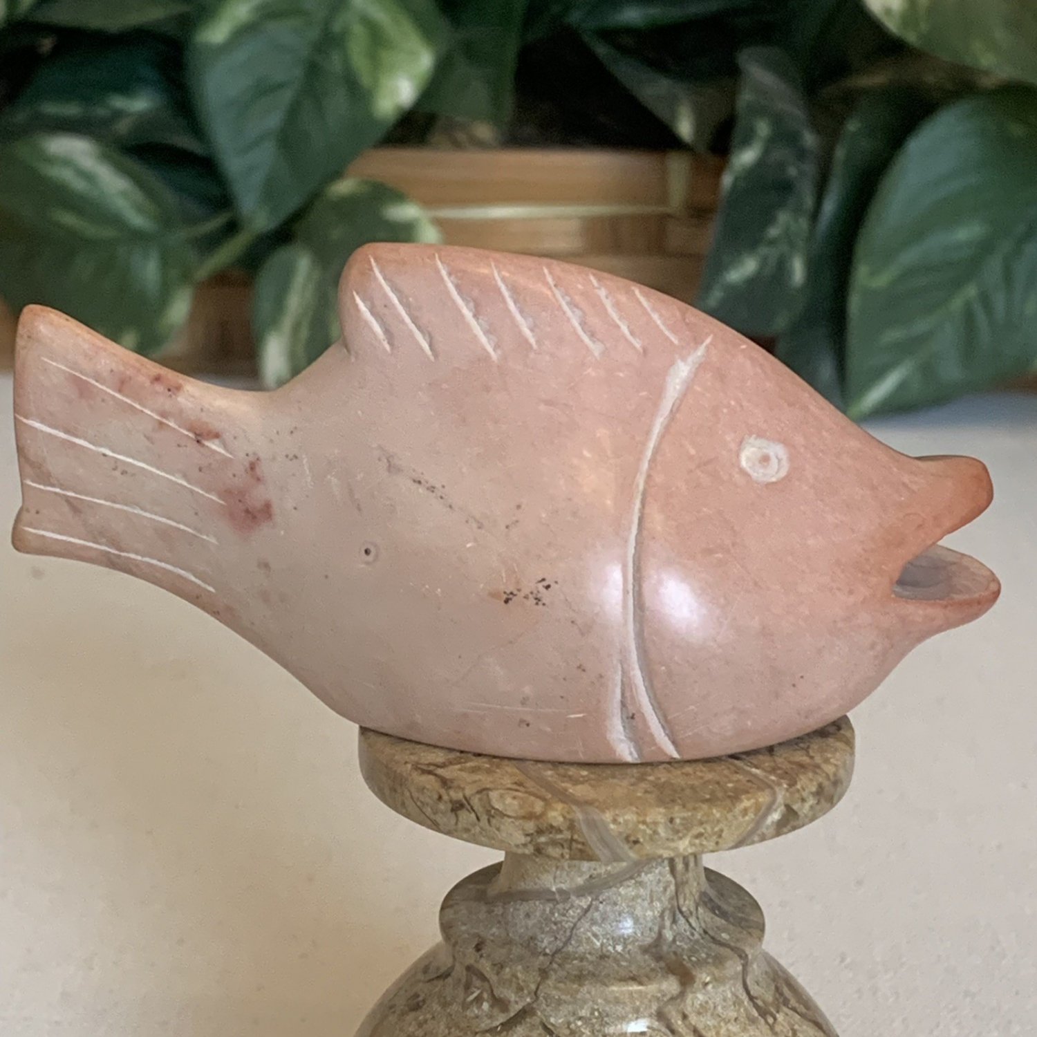 Kisii Soapstone Carved FISH Figurine Stone Big Mouth Bass Carving Animal Figure