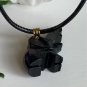 Black Jade Elephant Pendant Necklace Carved Lucky Trunk Up Animal Unisex 18" VTG
