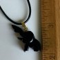 Black Jade Elephant Pendant Necklace Carved Lucky Trunk Up Animal Unisex 18" VTG