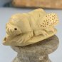 Japanese Netsuke Honey Bee on Leaf Boxwood Carving Hand Carved Wood Insect 2.4"