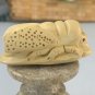 Japanese Netsuke Honey Bee on Leaf Boxwood Carving Hand Carved Wood Insect 2.4"
