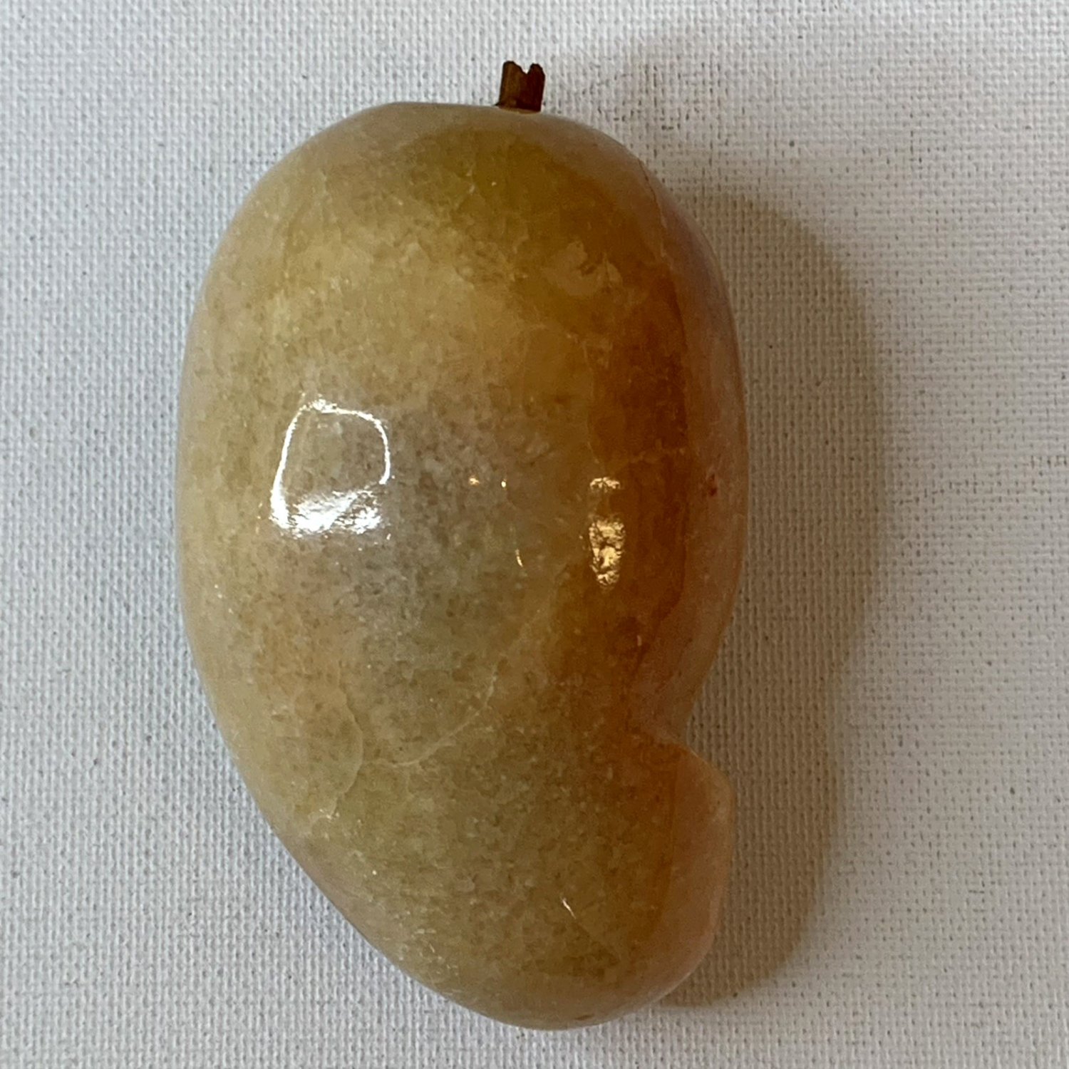 Vintage Alabaster Hand Carved Mango Fruit Polished Stone Multicolor Carving 4"