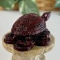 Feng Shui Red Turtle Tortoise Sitting on Chinese Coins Figurine Good Luck 1.9"