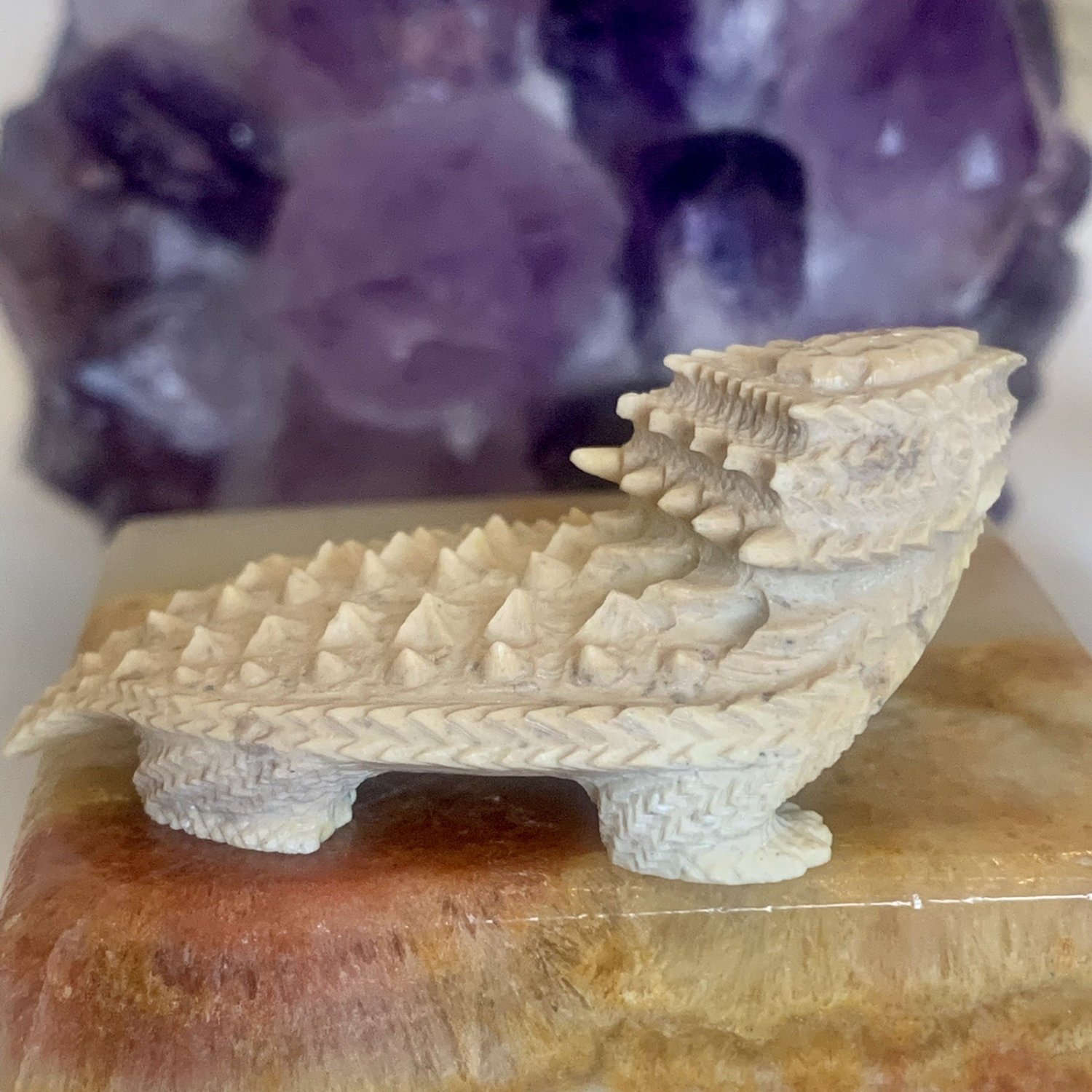 Zuni Horned Toad Lizard Fetish Carving Fish Rock Serpentine Native American 2.1"