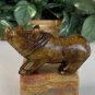 Chinese Jade Stone Rhino Figurine Hand Carved Animal Statue Figure Brown 3.3"