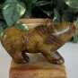 Chinese Jade Stone Rhino Figurine Hand Carved Animal Statue Figure Brown 3.3"